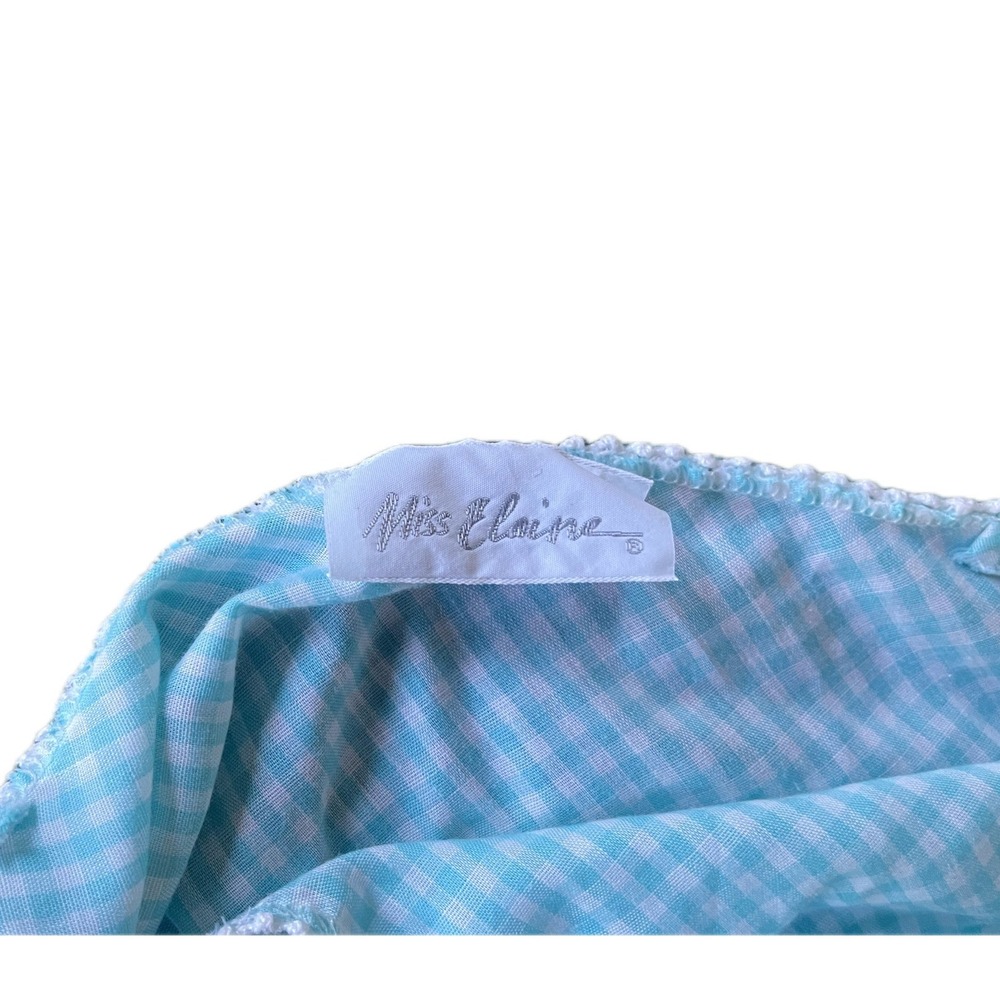 Vintage 70s Gingham Romper Teddy Blue White Lace Floral Cottagecore Sz S